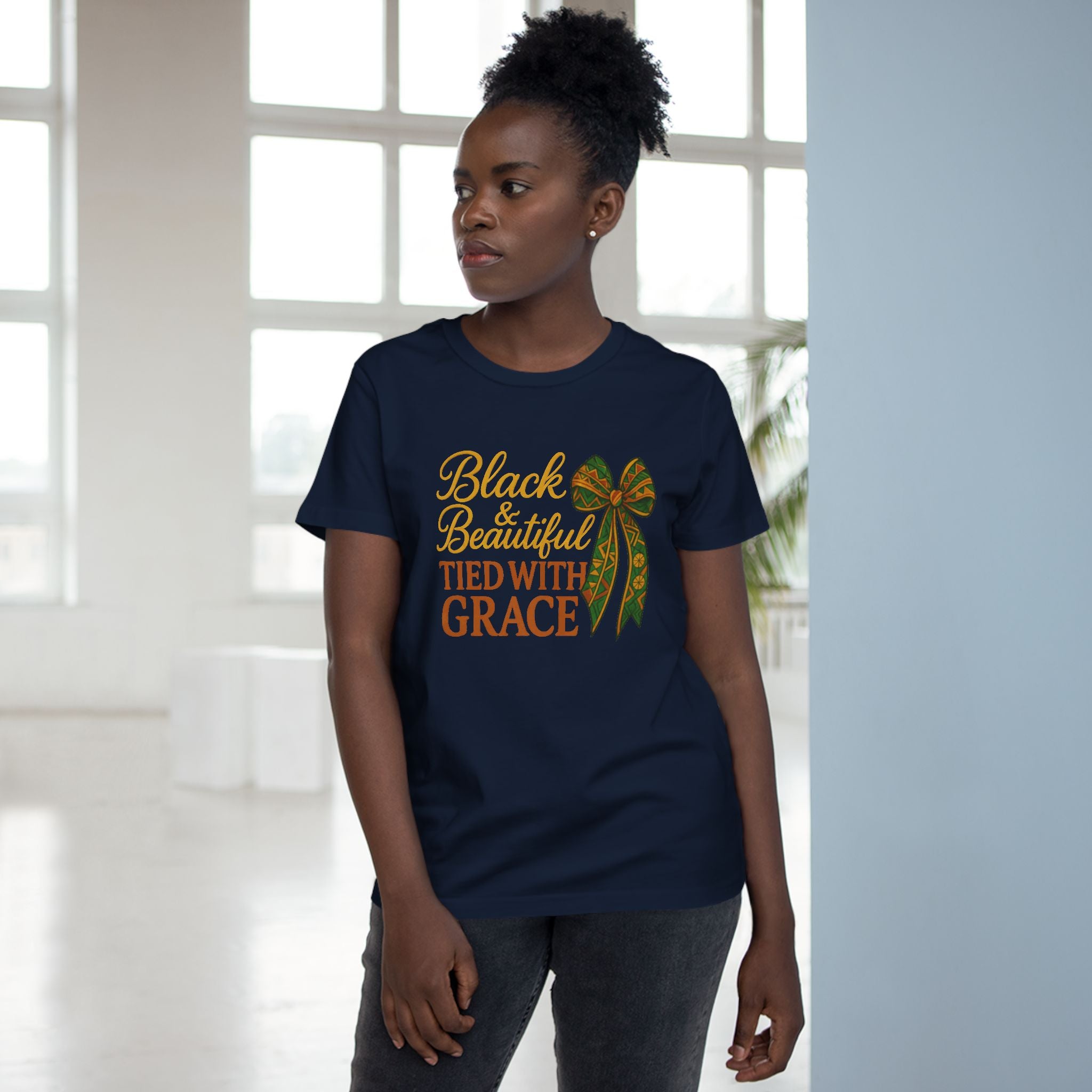 T-Shirt - Black & Beautiful Tied with Grace