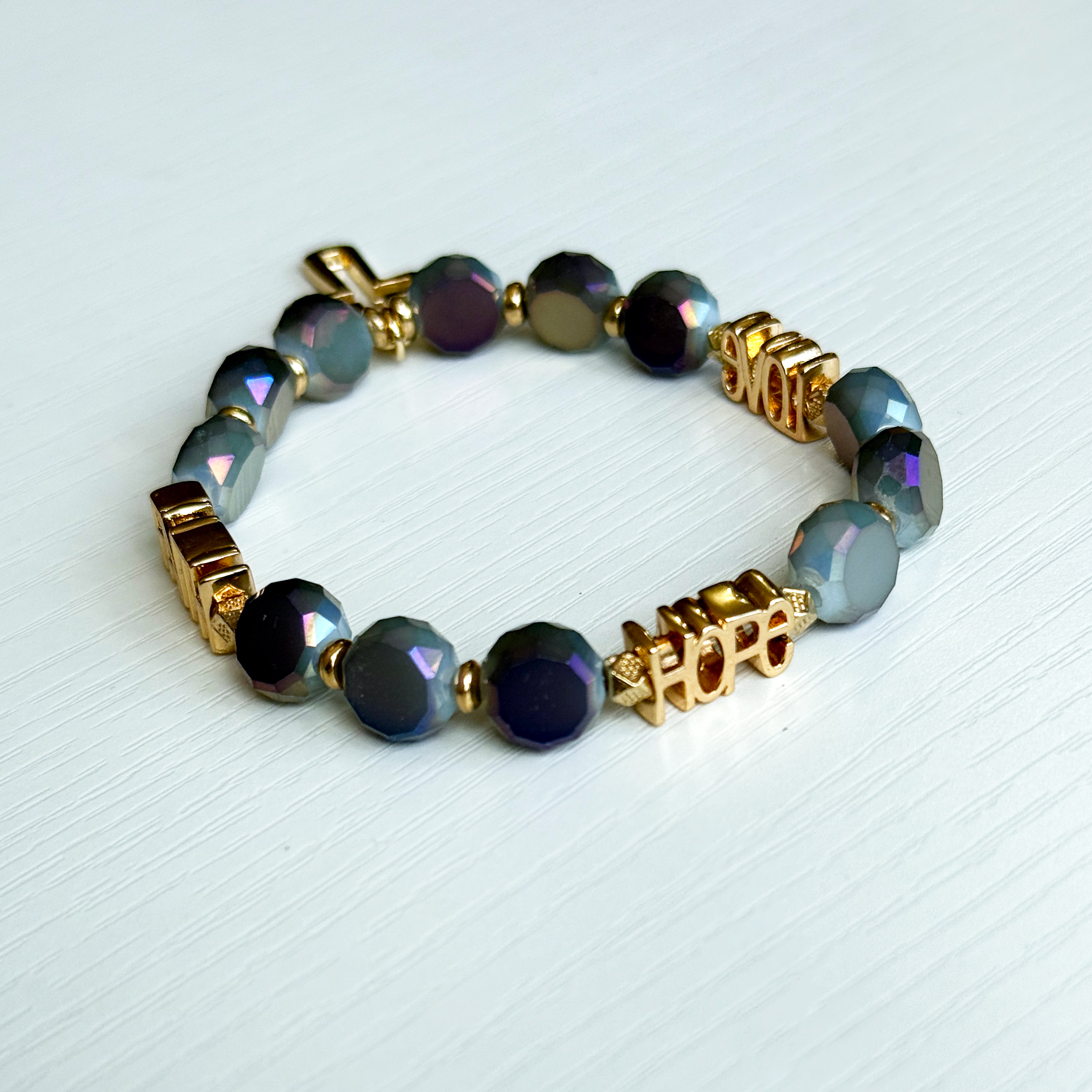 Faith • Hope • Love Aurora-Glass Necklace & Bracelet Set