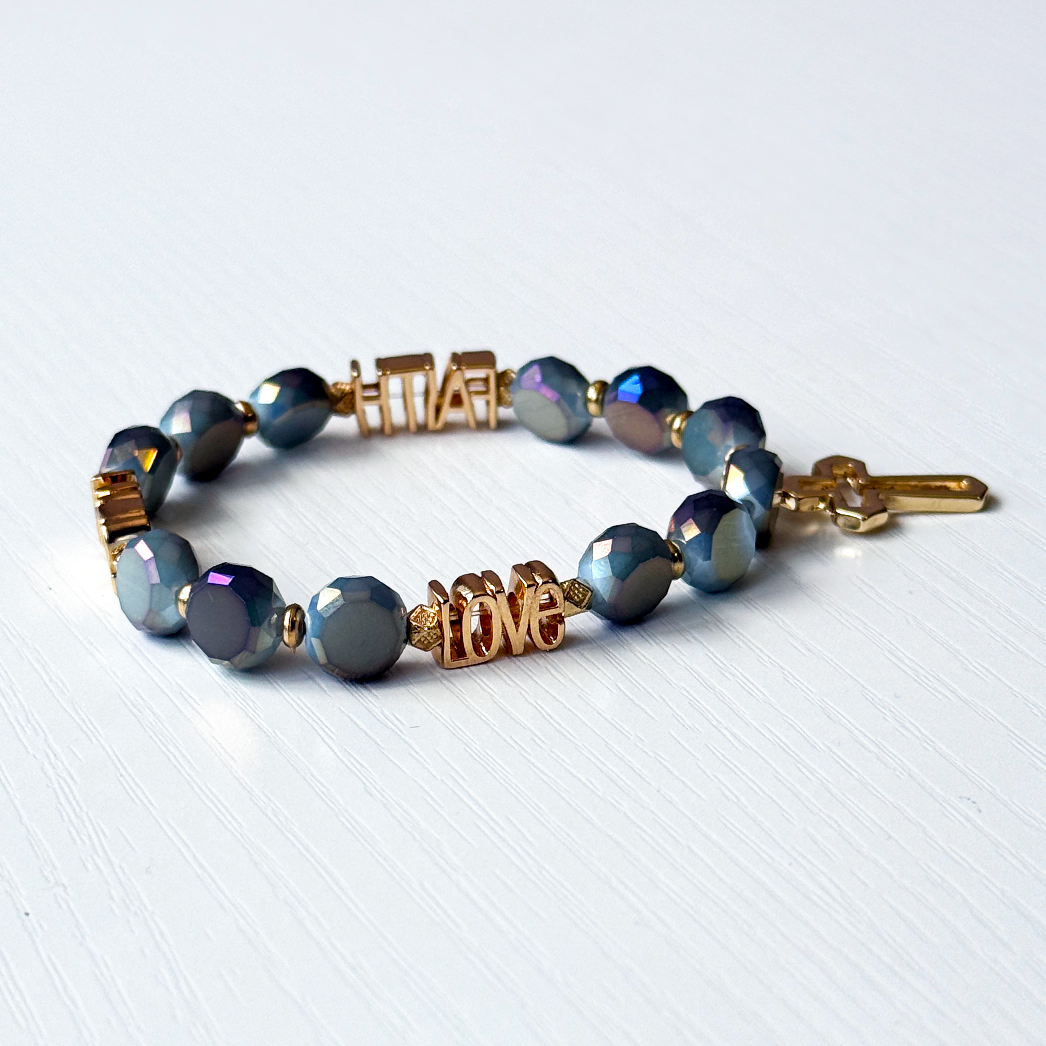 Faith • Hope • Love Aurora-Glass Necklace & Bracelet Set