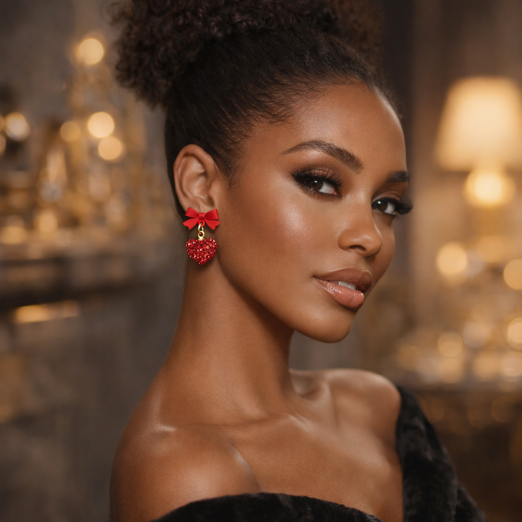 Heart Bow Stud Earrings