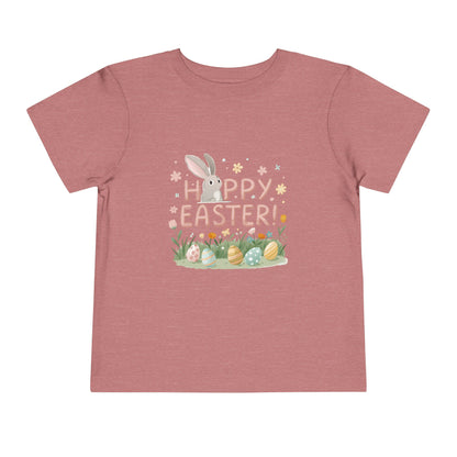 Happy Easter Toddler Tee - Cute Bunny & Colorful Eggs Design