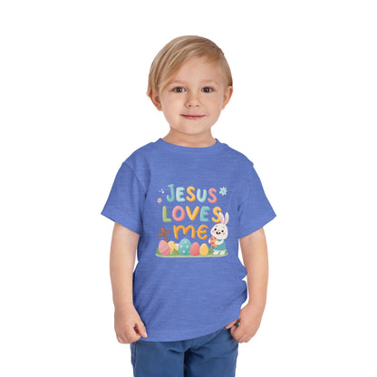 Jesus Loves Me Toddler Short Sleeve Tee - Cute Easter Rabbit Design