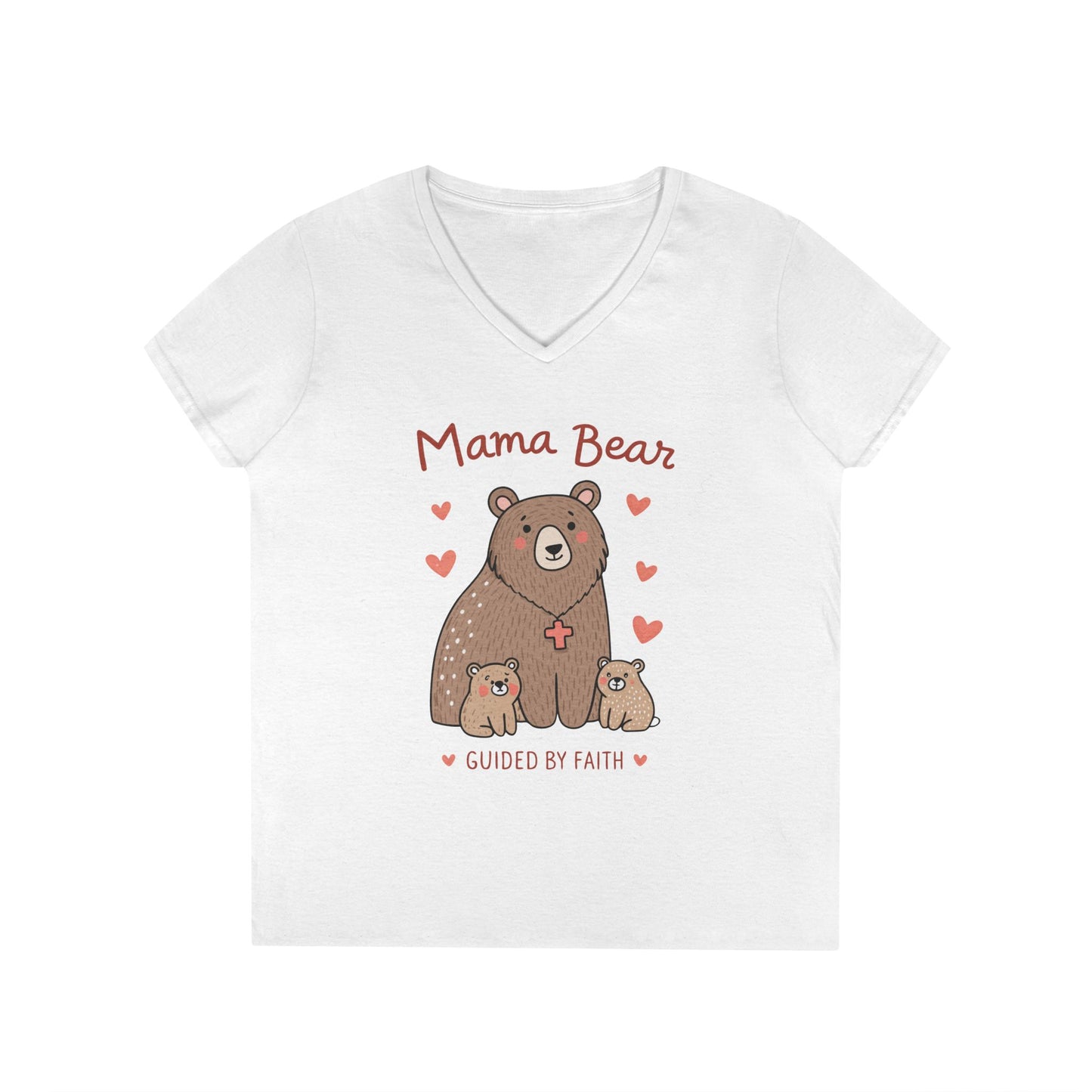 Mama Bear Guided by Faith Ladies' V-Neck T-Shirt