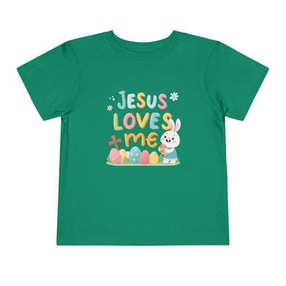 Jesus Loves Me Toddler Short Sleeve Tee - Cute Easter Rabbit Design