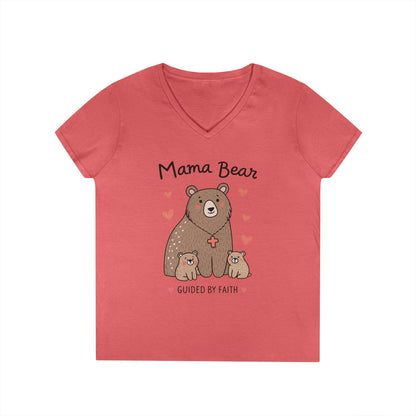 Mama Bear Guided by Faith Ladies' V-Neck T-Shirt