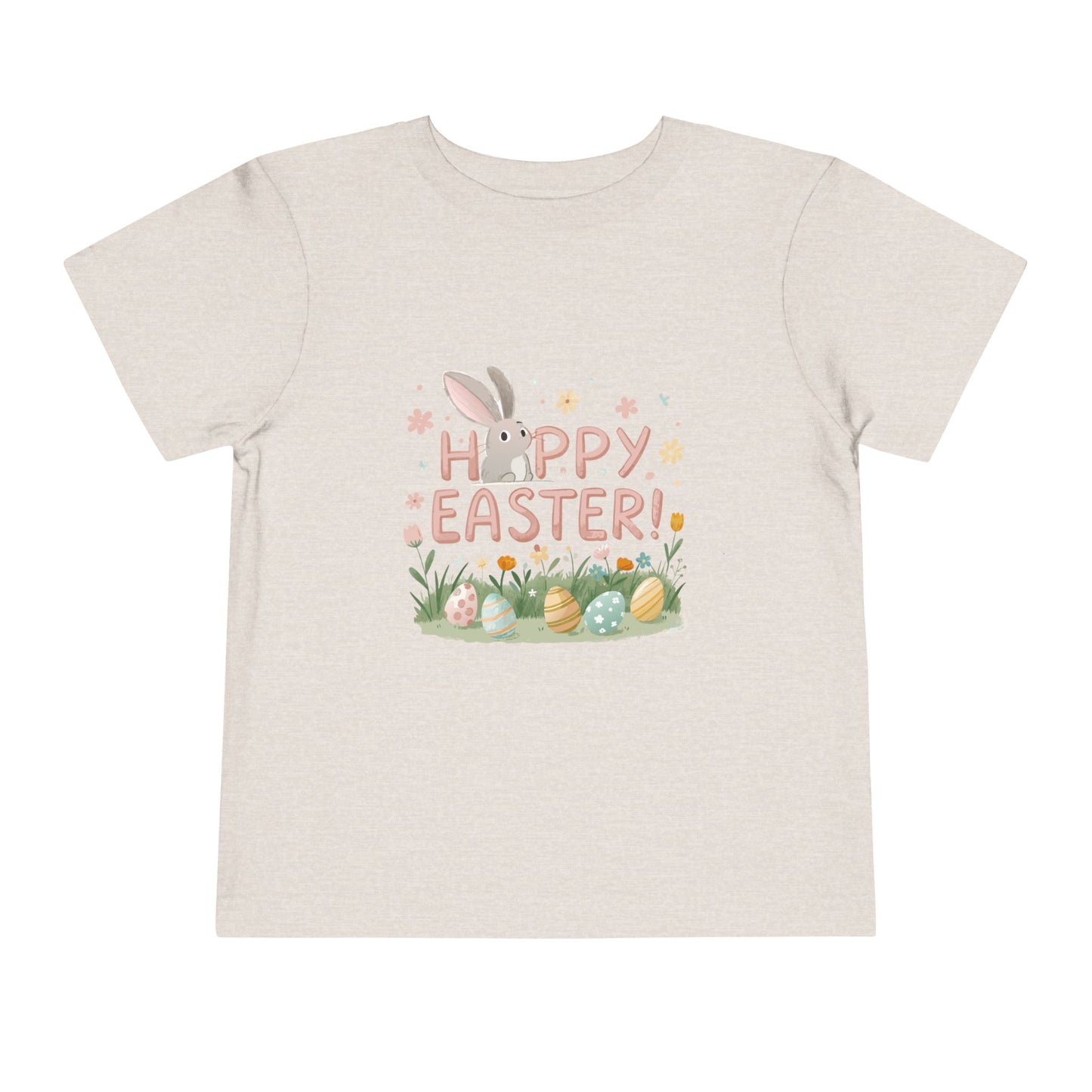 Happy Easter Toddler Tee - Cute Bunny & Colorful Eggs Design