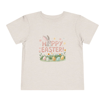 Happy Easter Toddler Tee - Cute Bunny & Colorful Eggs Design