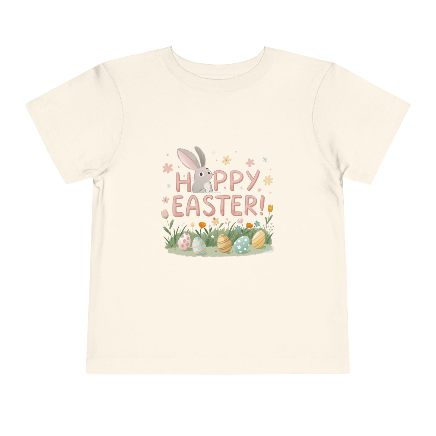 Happy Easter Toddler Tee - Cute Bunny & Colorful Eggs Design