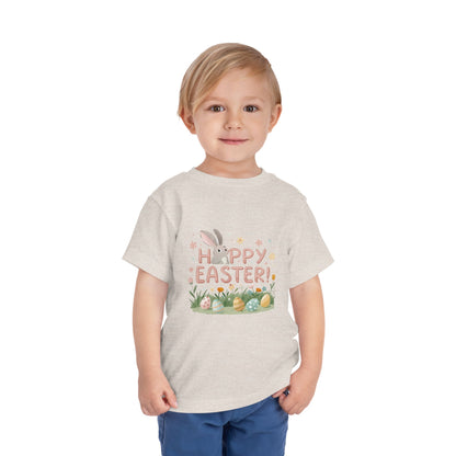 Happy Easter Toddler Tee - Cute Bunny & Colorful Eggs Design