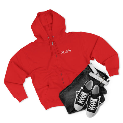 P.U.S.H. Prayer Unisex Zip Hoodie - Motivational Red Sweatshirt for Everyday Inspiration