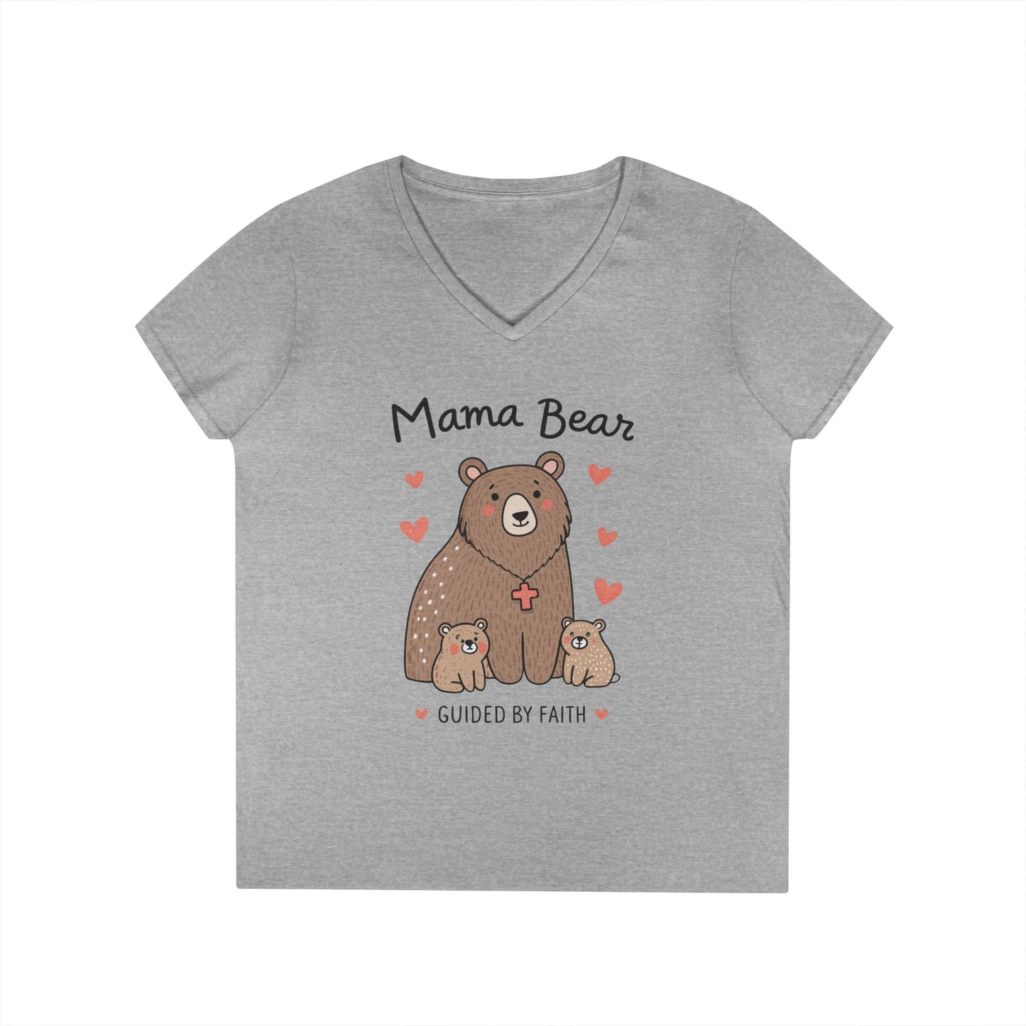 Mama Bear Guided by Faith Ladies' V-Neck T-Shirt