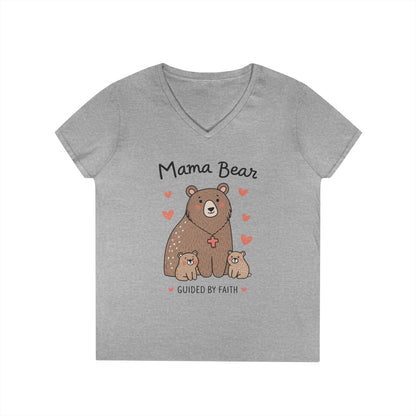 Mama Bear Guided by Faith Ladies' V-Neck T-Shirt