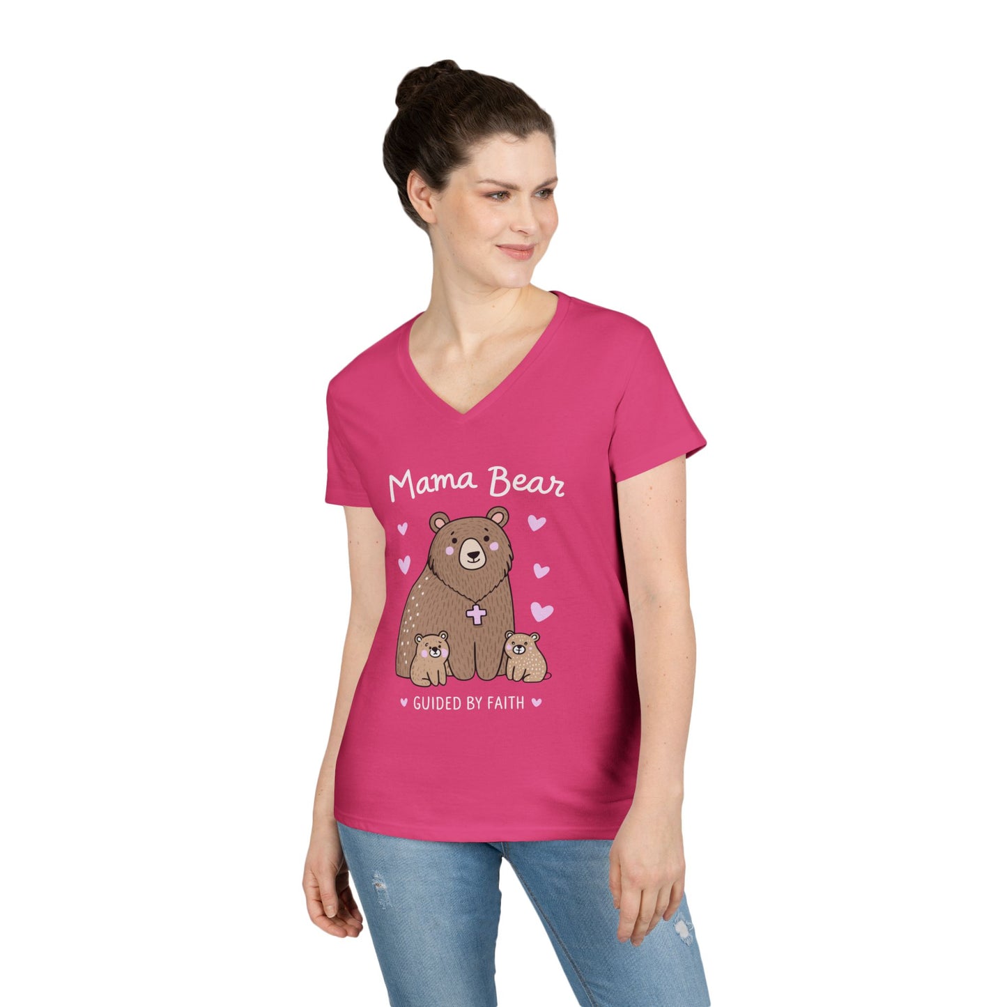 Mama Bear Guided by Faith Ladies' V-Neck T-Shirt