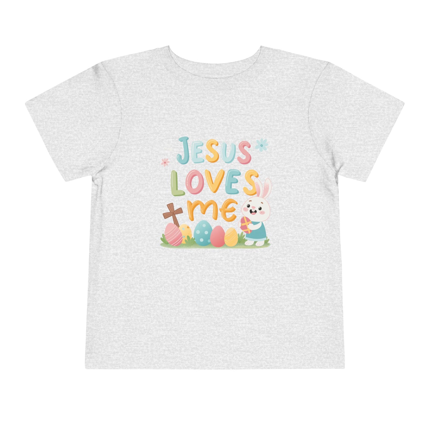 Jesus Loves Me Toddler Short Sleeve Tee - Cute Easter Rabbit Design