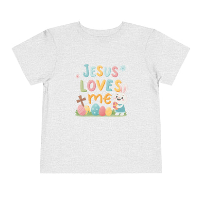 Jesus Loves Me Toddler Short Sleeve Tee - Cute Easter Rabbit Design