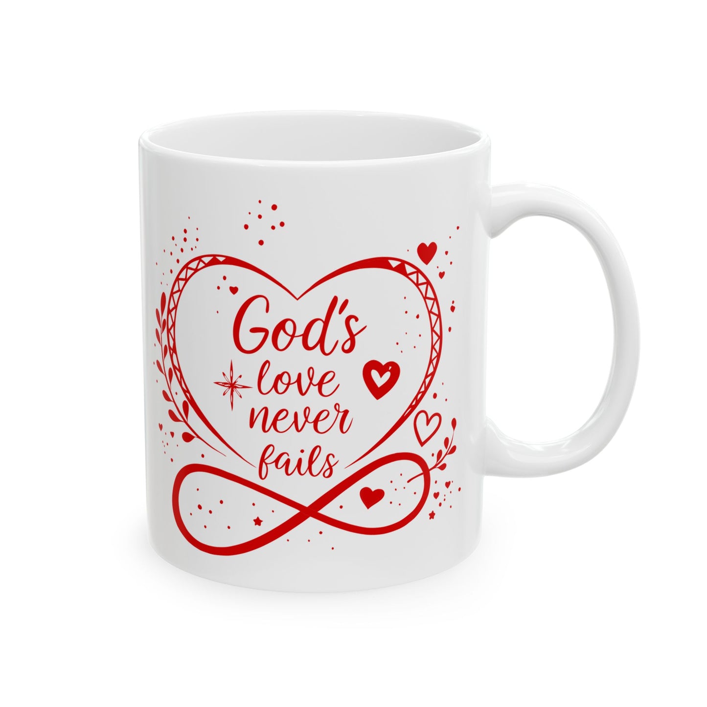 God's Love Never Fails - Valentine Ceramic Mug, (11oz)