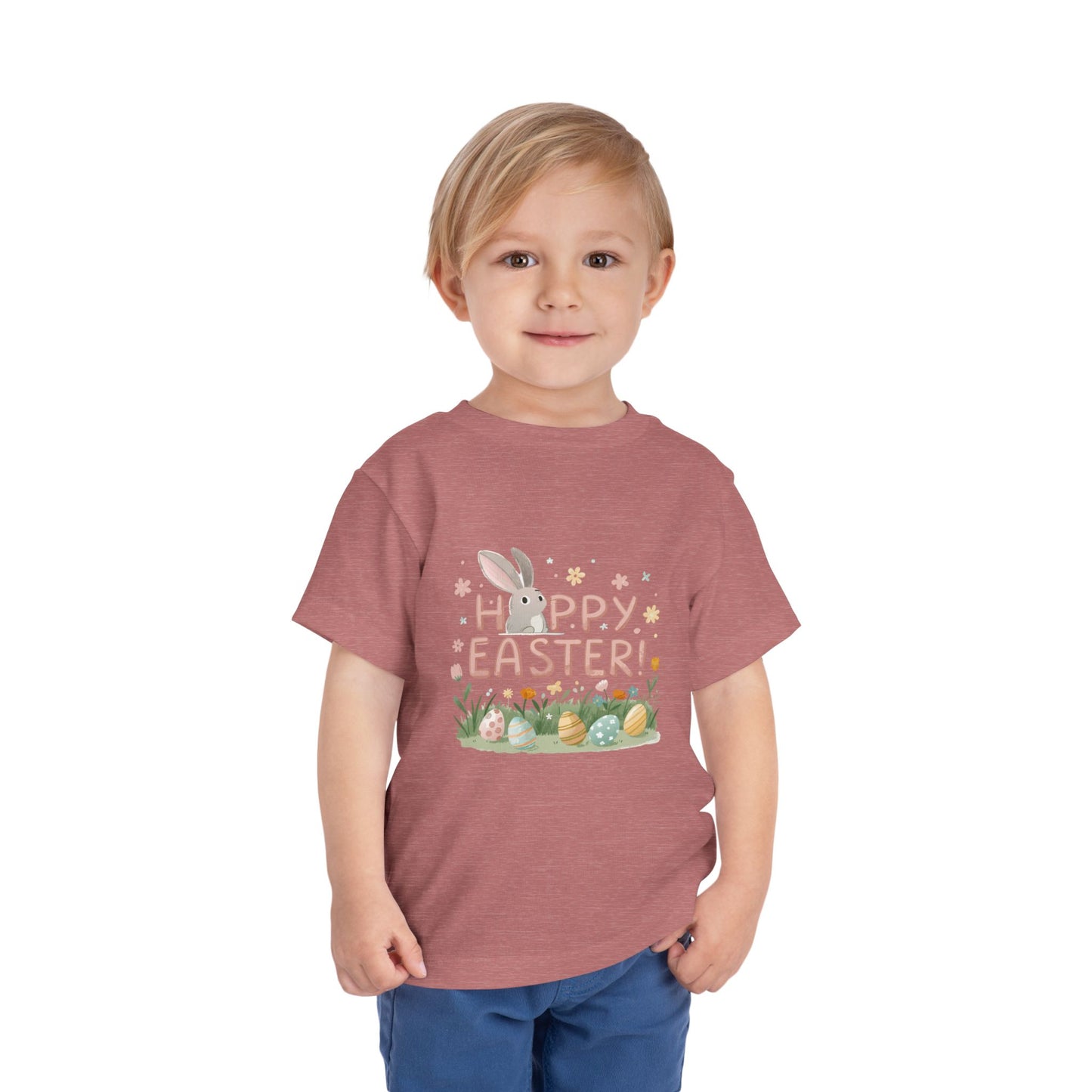 Happy Easter Toddler Tee - Cute Bunny & Colorful Eggs Design