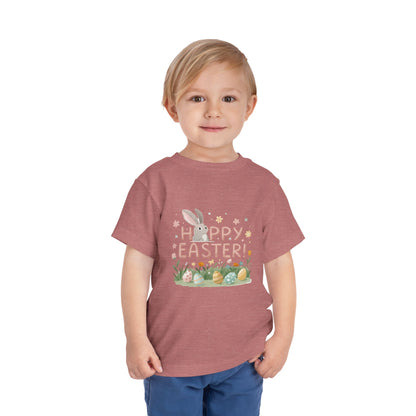 Happy Easter Toddler Tee - Cute Bunny & Colorful Eggs Design