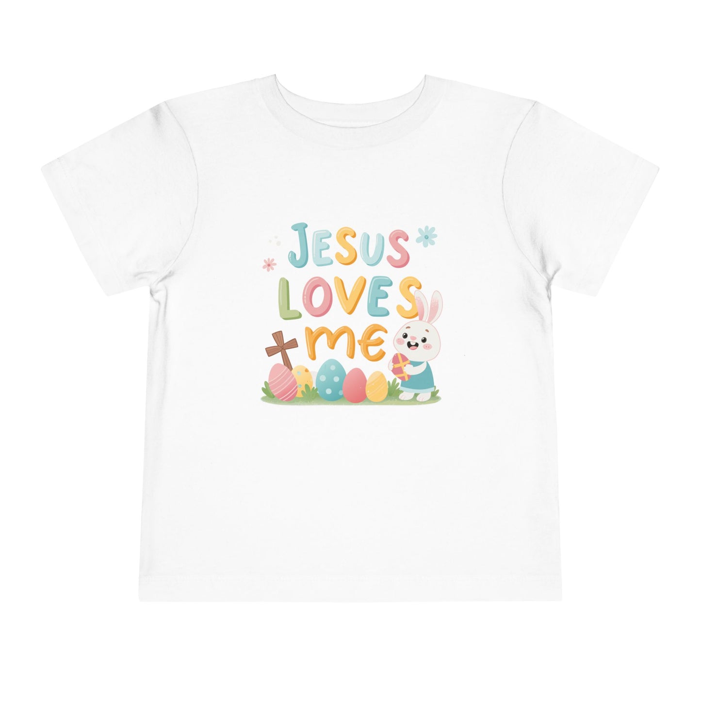 Jesus Loves Me Toddler Short Sleeve Tee - Cute Easter Rabbit Design