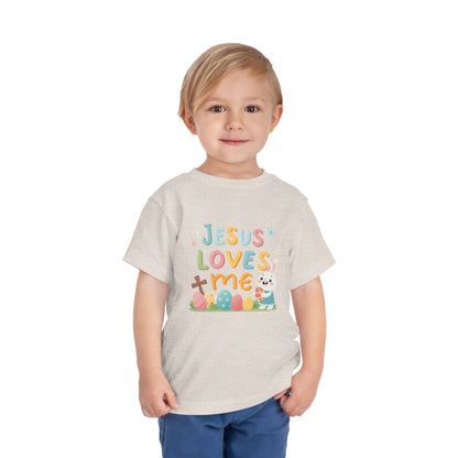 Jesus Loves Me Toddler Short Sleeve Tee - Cute Easter Rabbit Design