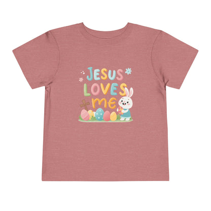 Jesus Loves Me Toddler Short Sleeve Tee - Cute Easter Rabbit Design