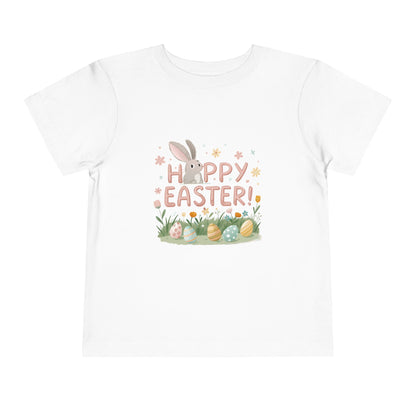 Happy Easter Toddler Tee - Cute Bunny & Colorful Eggs Design