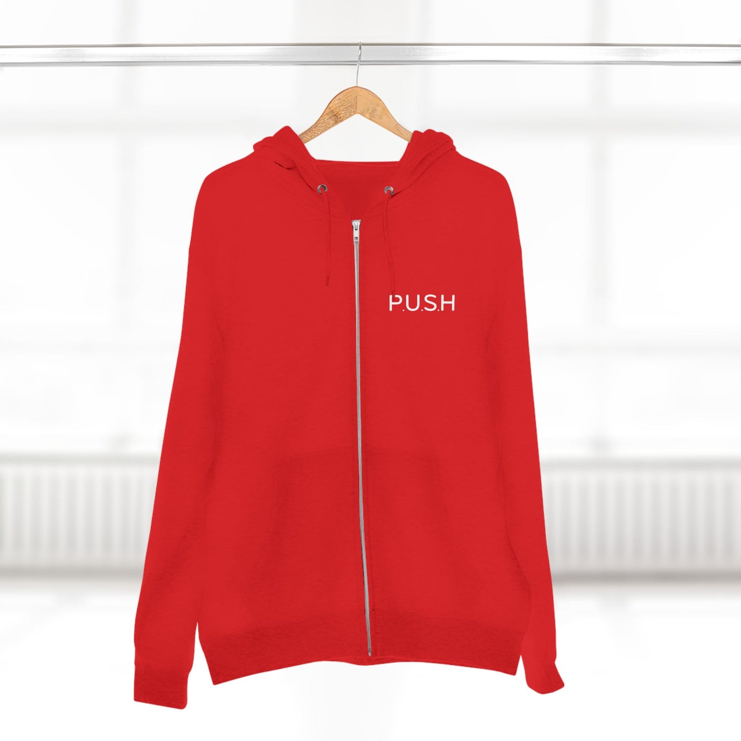 P.U.S.H. Prayer Unisex Zip Hoodie - Motivational Red Sweatshirt for Everyday Inspiration