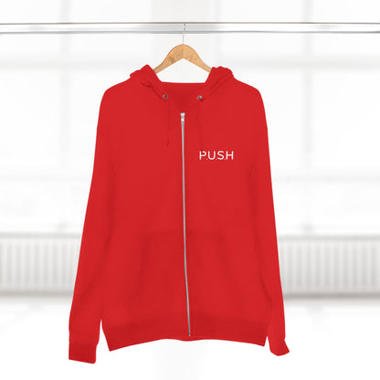 P.U.S.H. Prayer Unisex Zip Hoodie - Motivational Red Sweatshirt for Everyday Inspiration