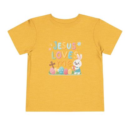 Jesus Loves Me Toddler Short Sleeve Tee - Cute Easter Rabbit Design