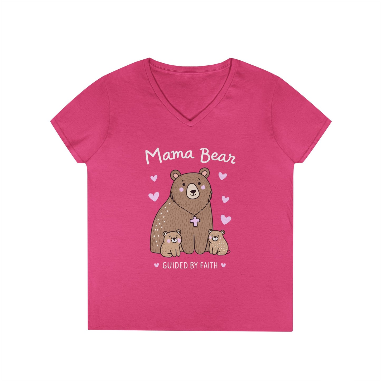 Mama Bear Guided by Faith Ladies' V-Neck T-Shirt