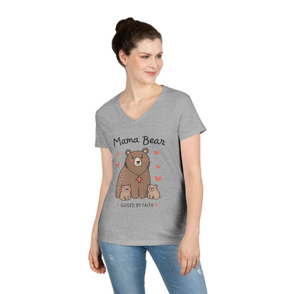 Mama Bear Guided by Faith Ladies' V-Neck T-Shirt