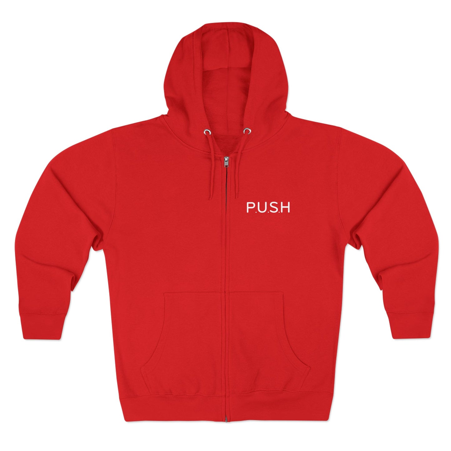 P.U.S.H. Prayer Unisex Zip Hoodie - Motivational Red Sweatshirt for Everyday Inspiration