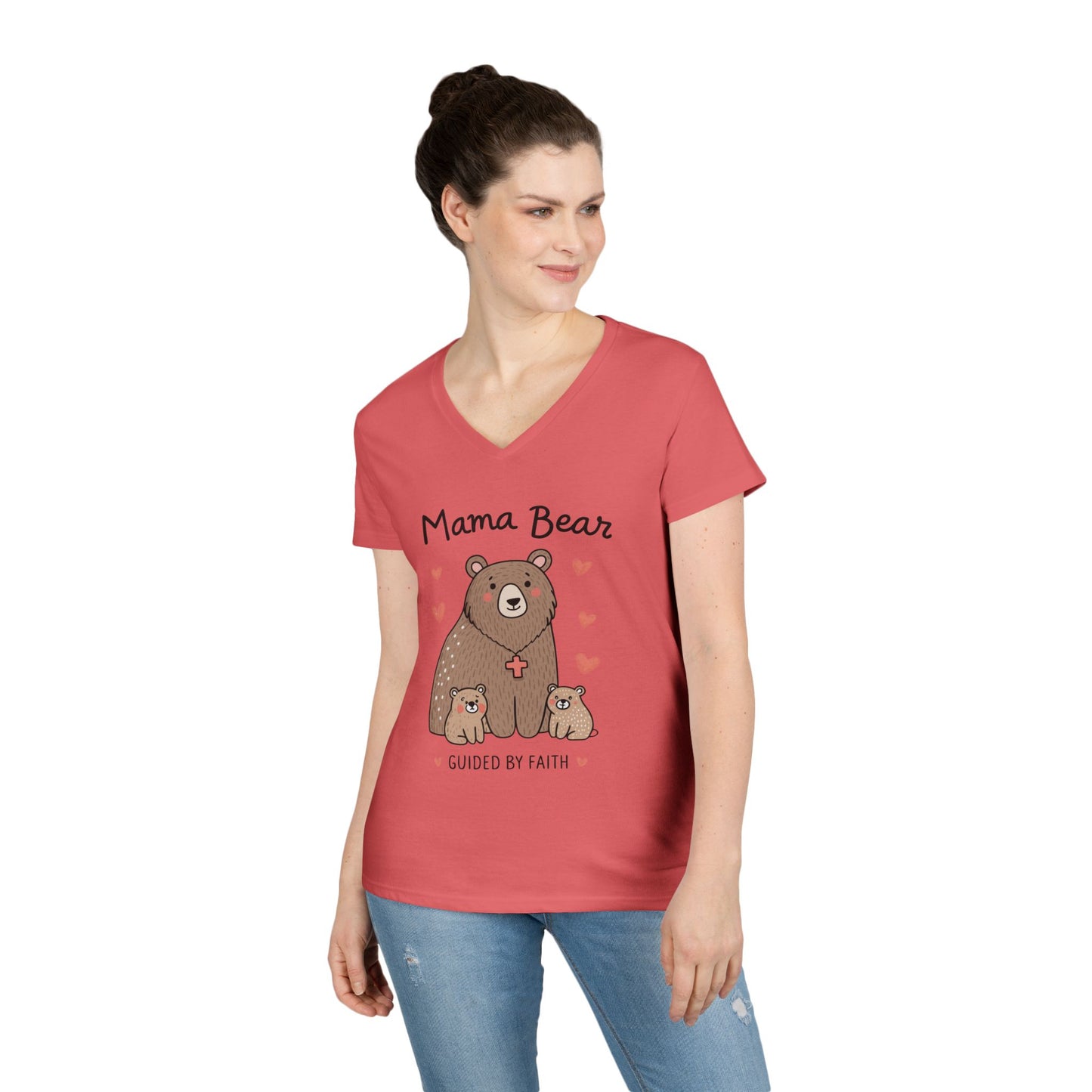 Mama Bear Guided by Faith Ladies' V-Neck T-Shirt