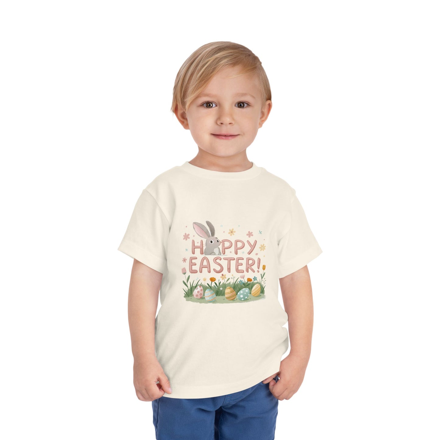 Happy Easter Toddler Tee - Cute Bunny & Colorful Eggs Design