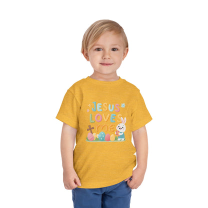 Jesus Loves Me Toddler Short Sleeve Tee - Cute Easter Rabbit Design