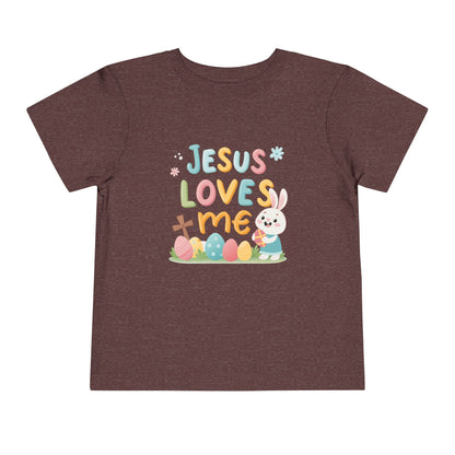 Jesus Loves Me Toddler Short Sleeve Tee - Cute Easter Rabbit Design