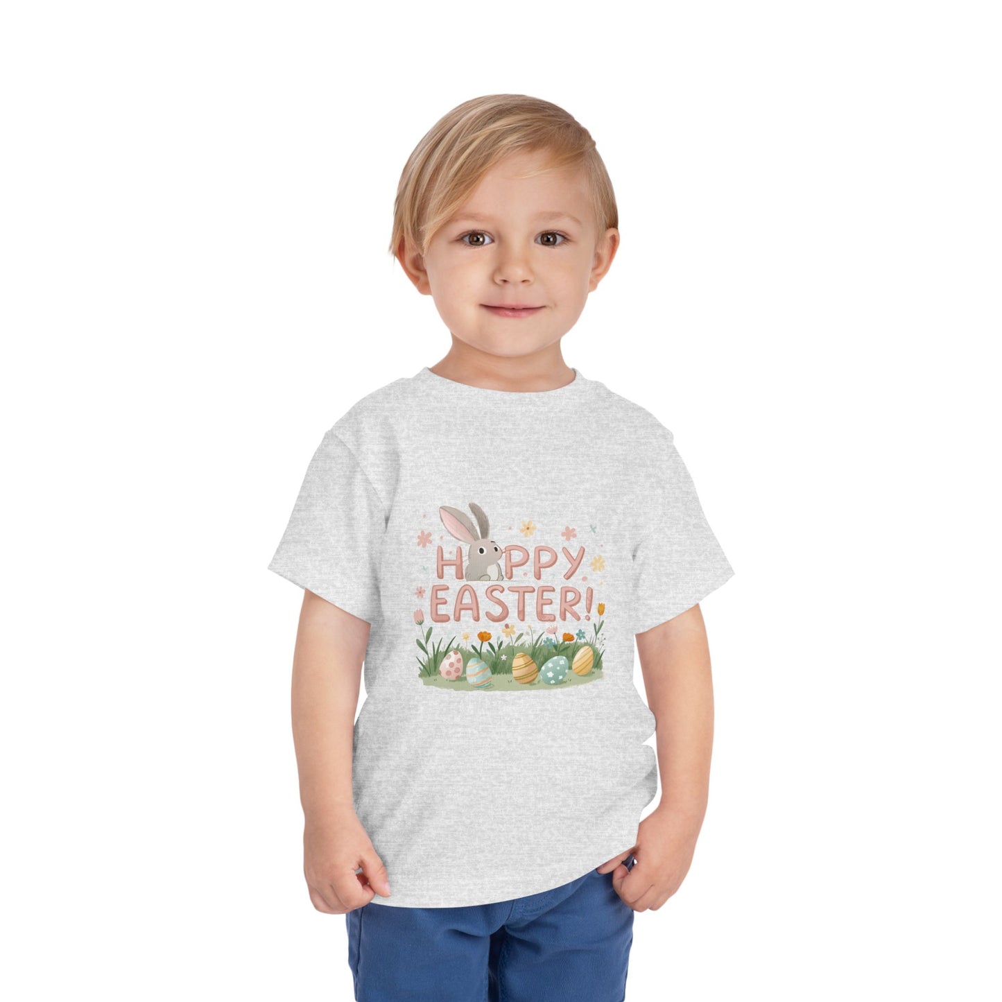 Happy Easter Toddler Tee - Cute Bunny & Colorful Eggs Design