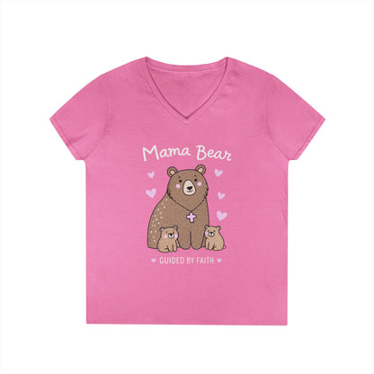 Mama Bear Guided by Faith Ladies' V-Neck T-Shirt