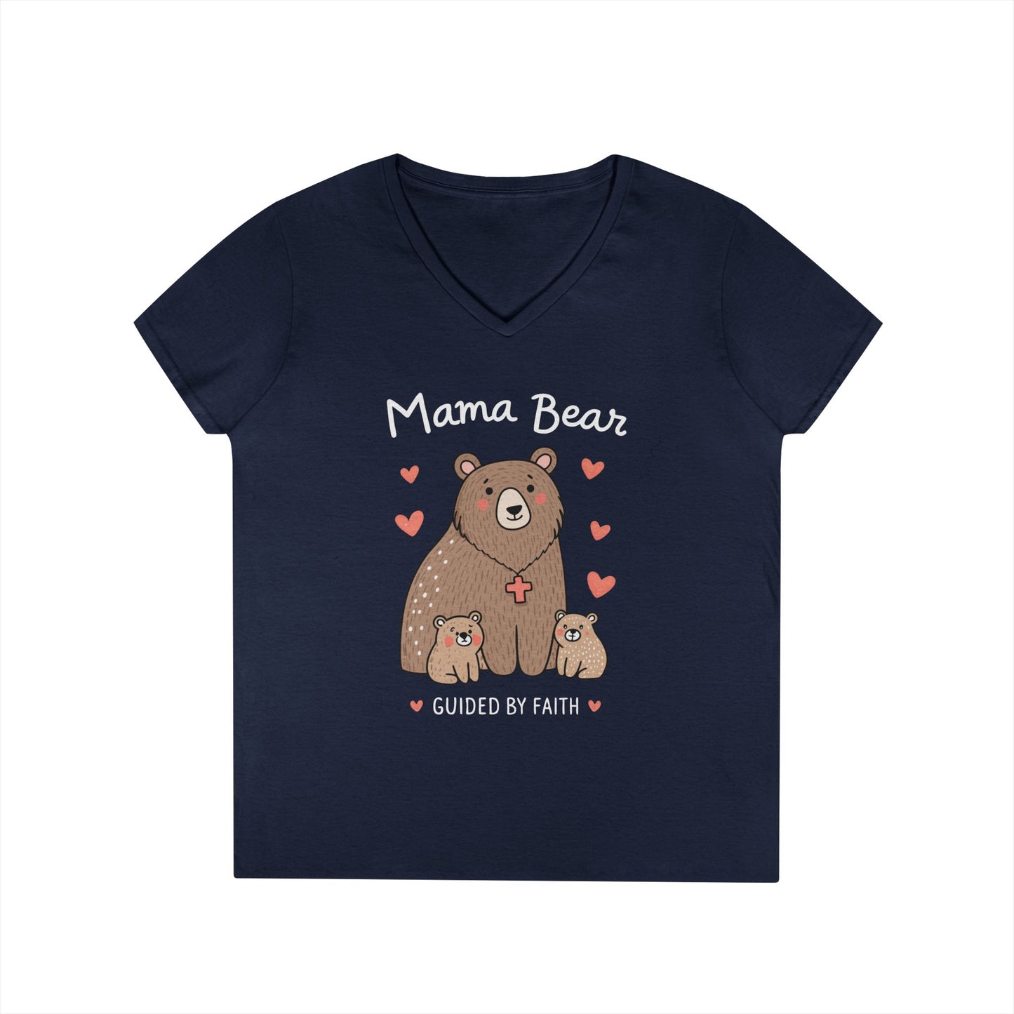 Mama Bear Guided by Faith Ladies' V-Neck T-Shirt