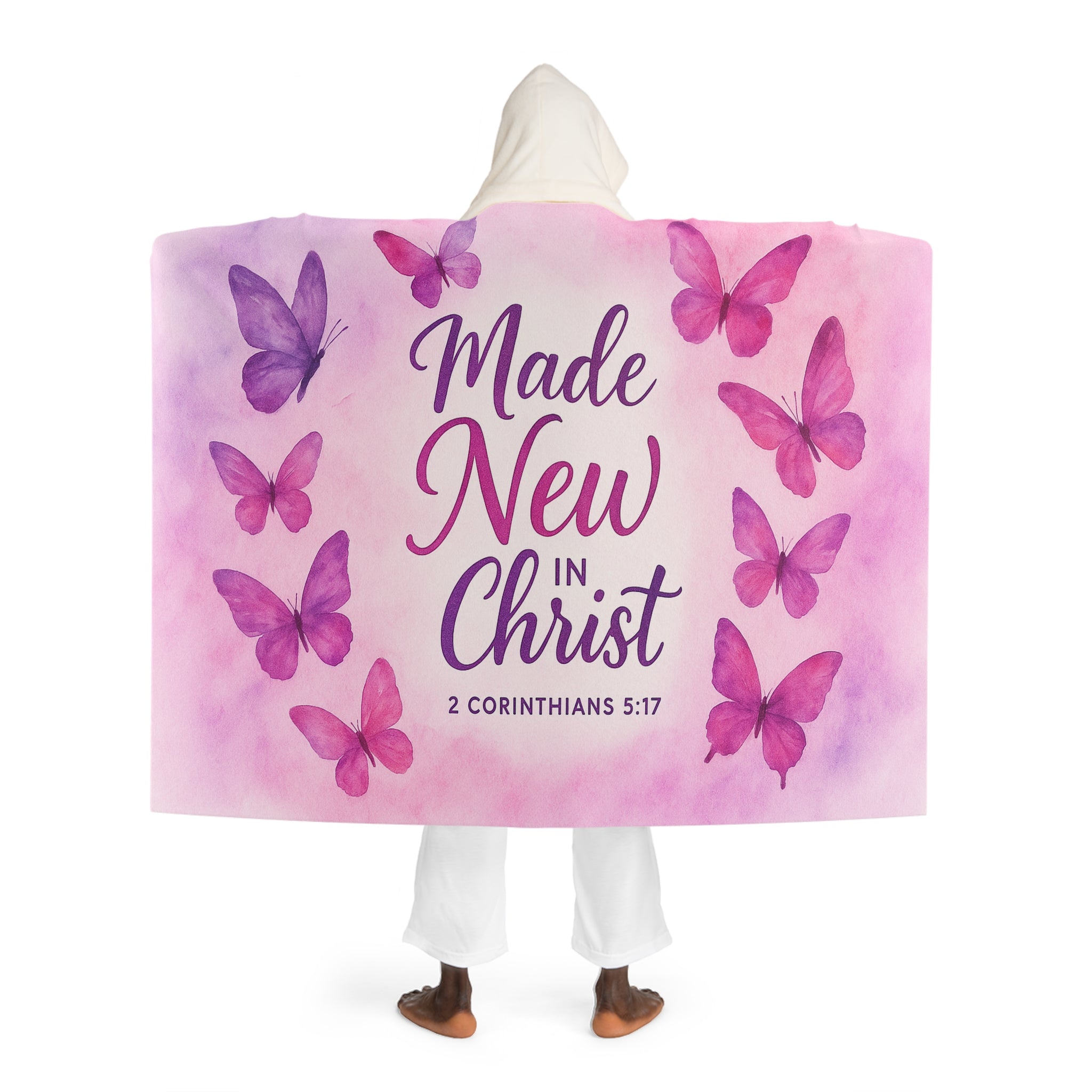 Sherpa Hooded Blanket - Made New in Christ Design