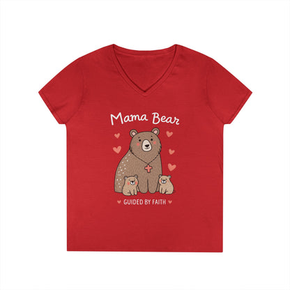 Mama Bear Guided by Faith Ladies' V-Neck T-Shirt