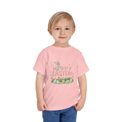 Happy Easter Toddler Tee - Cute Bunny & Colorful Eggs Design