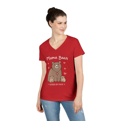 Mama Bear Guided by Faith Ladies' V-Neck T-Shirt