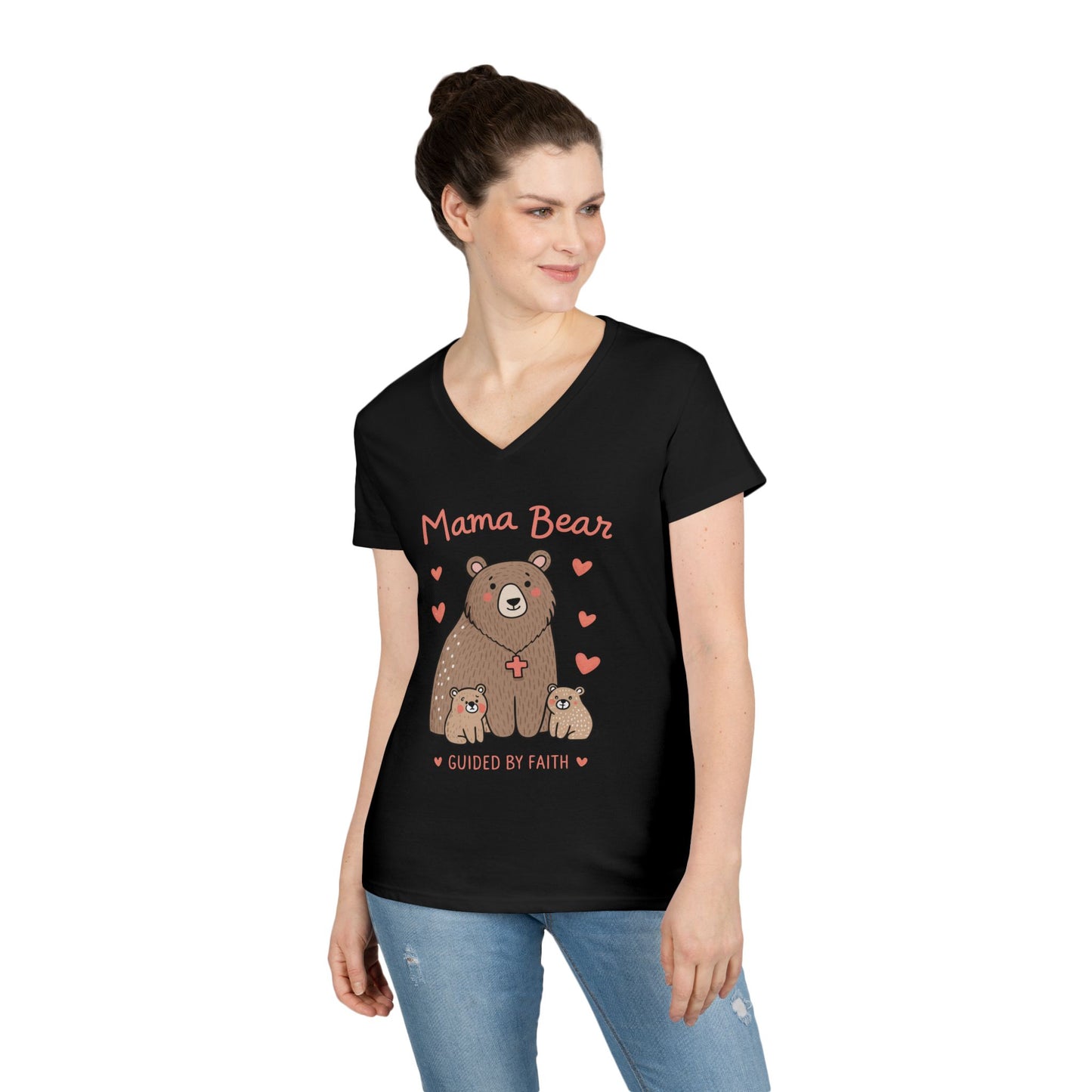 Mama Bear Guided by Faith Ladies' V-Neck T-Shirt