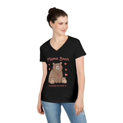 Mama Bear Guided by Faith Ladies' V-Neck T-Shirt