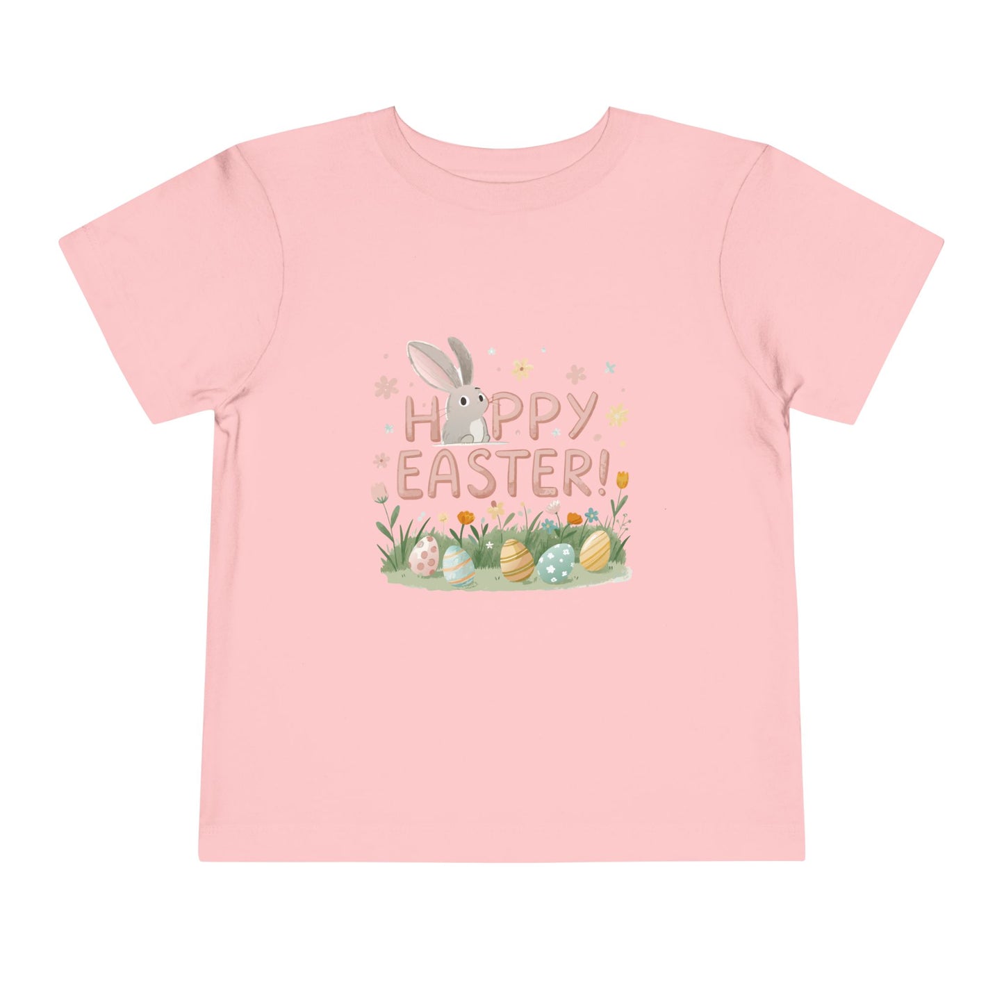 Happy Easter Toddler Tee - Cute Bunny & Colorful Eggs Design