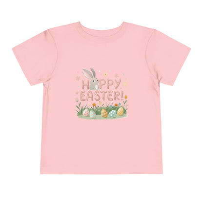 Happy Easter Toddler Tee - Cute Bunny & Colorful Eggs Design