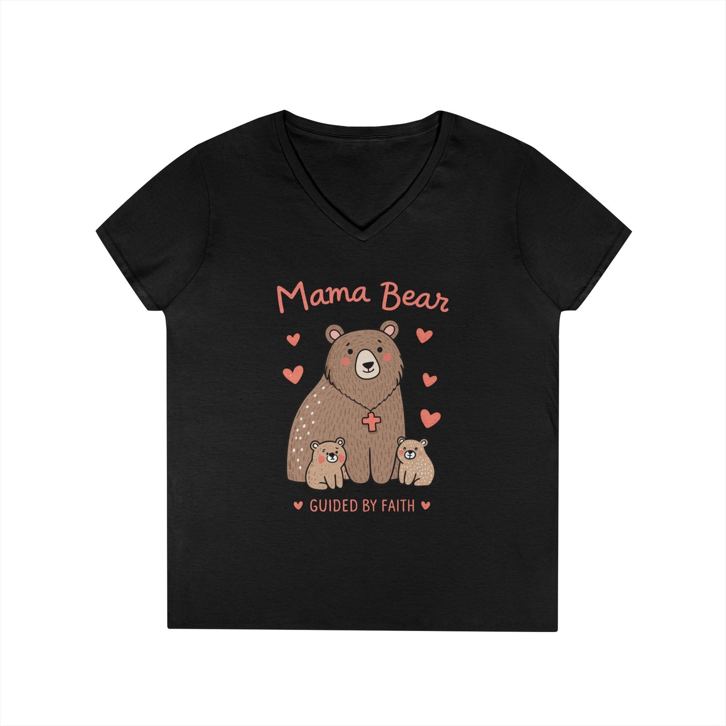 Mama Bear Guided by Faith Ladies' V-Neck T-Shirt