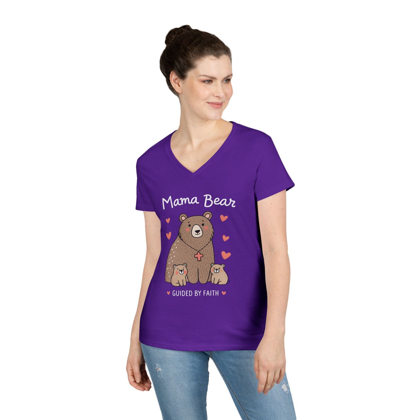 Mama Bear Guided by Faith Ladies' V-Neck T-Shirt