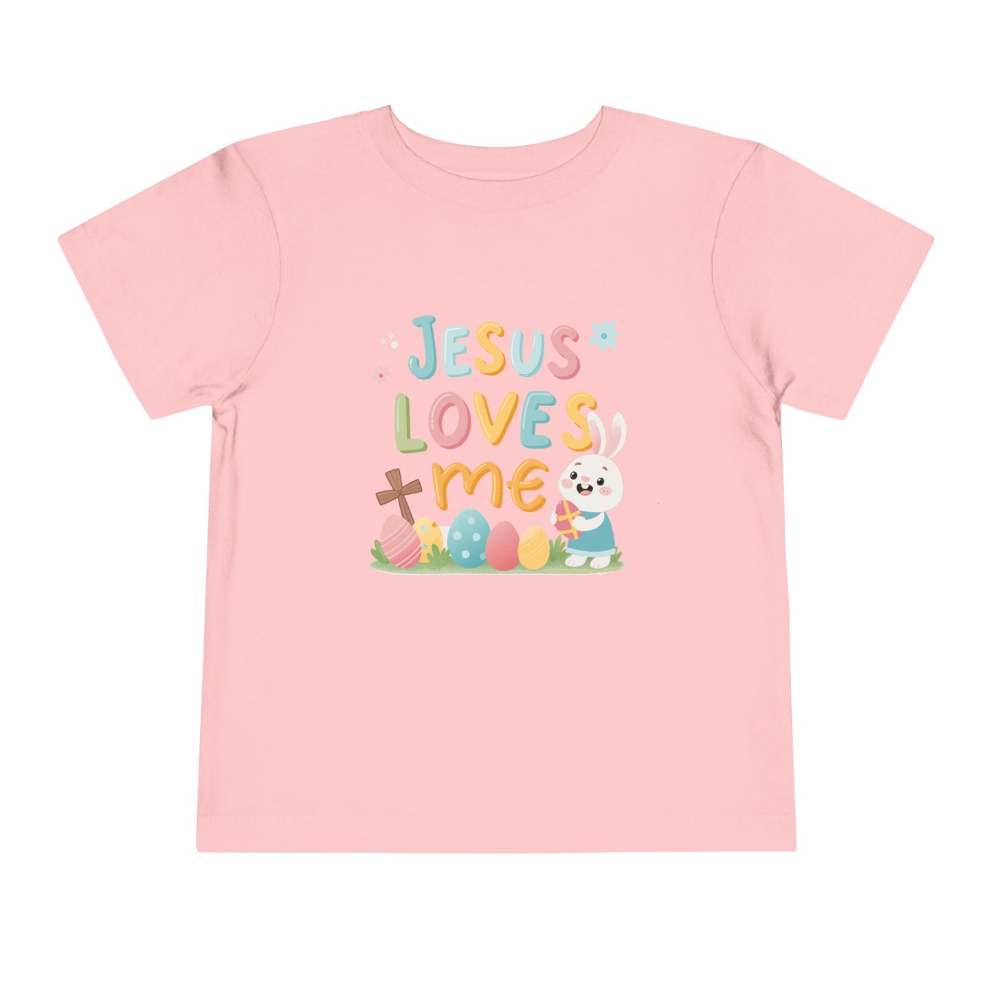 Jesus Loves Me Toddler Short Sleeve Tee - Cute Easter Rabbit Design